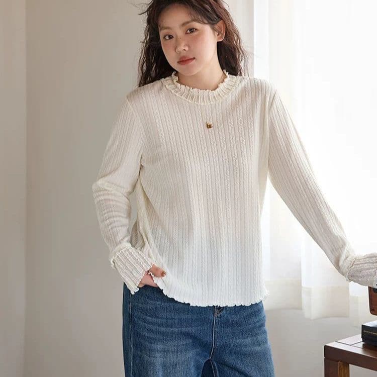 광저우 원단 맨위 한 부서 인사이드 가져 가라. 싱글 착용 살구 색상 긴팔 기본 셔츠 그레이트 봐라. 레이스 홀로우 아웃 상세 이미지 3