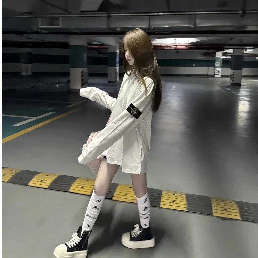 순면 220 그램 빗질하다 닫기 긴팔 티셔츠 여성 이미지 5