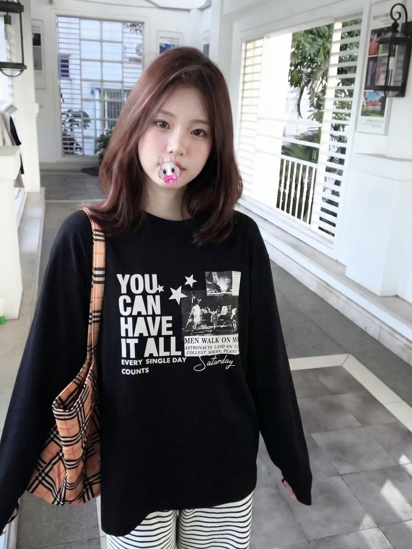 높은 품질 순면 200그램 21 빗질하다 정밀 프린트 가을 루즈핏 긴팔 티셔츠 여성 상세 이미지 4