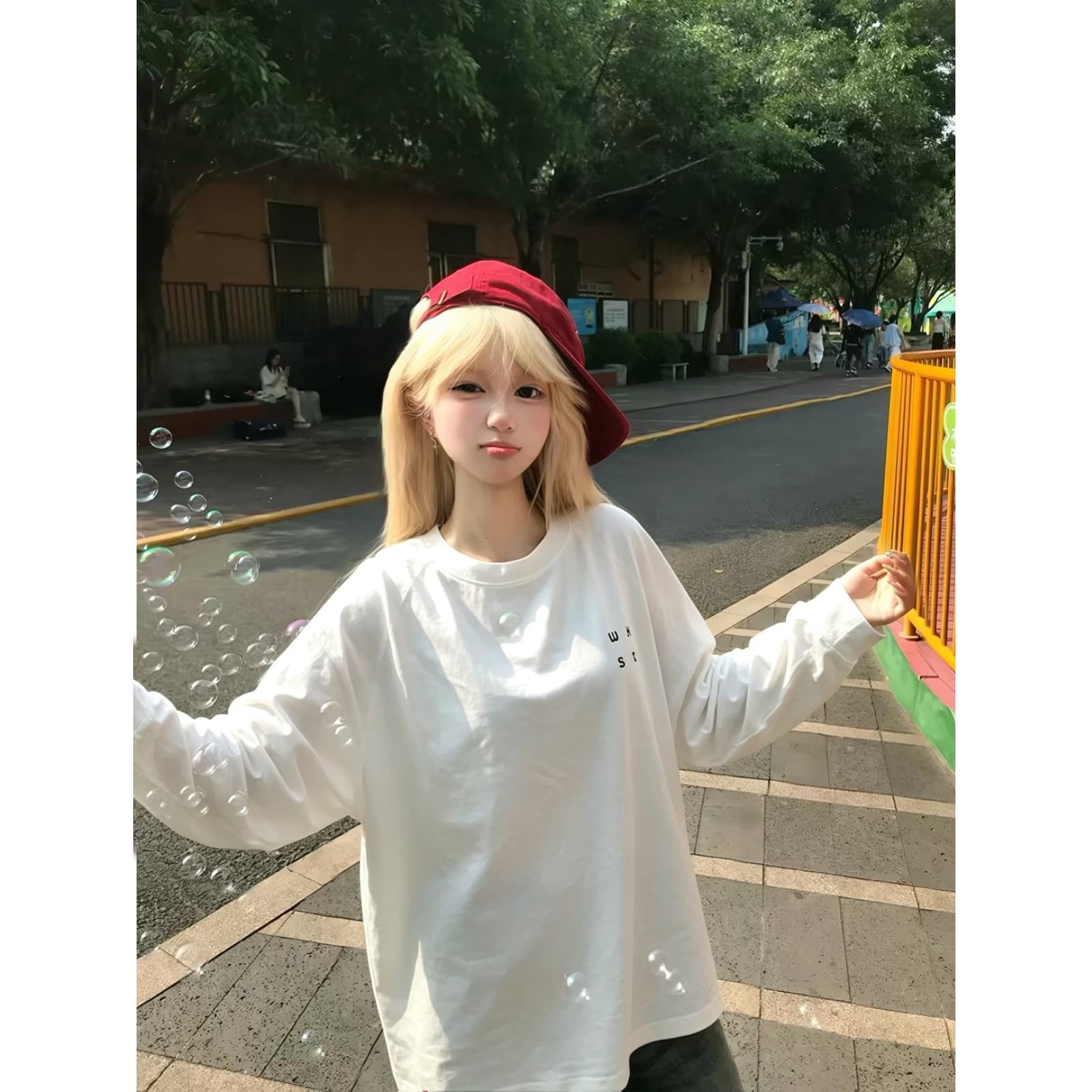 원본 것 순면 200그램 21 음식 털 느낌 프린트 루즈핏 만나는 손 소매 뭉치 구두 긴팔 이미지 3
