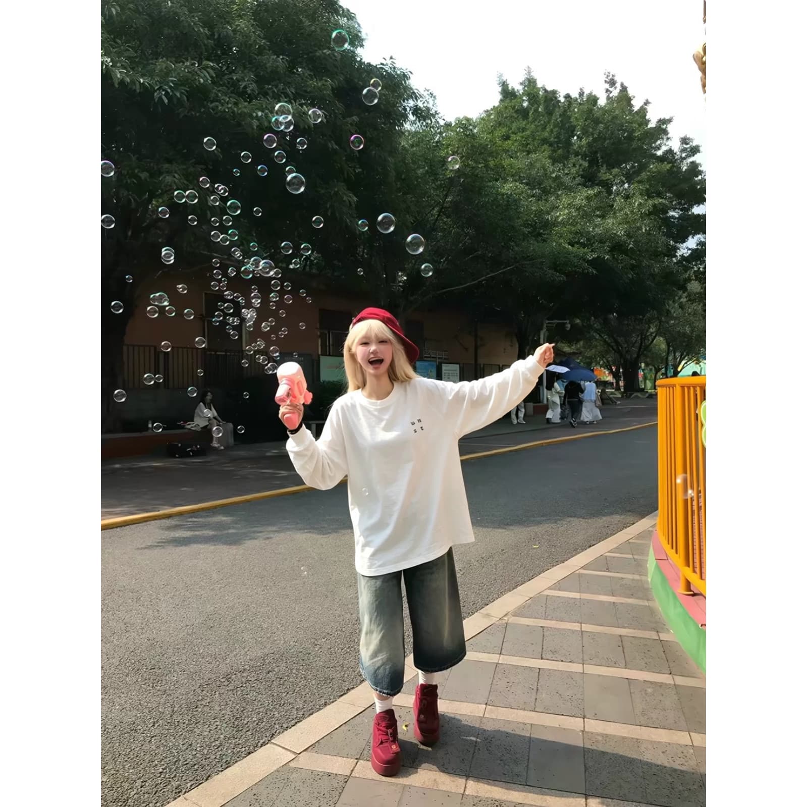 원본 것 순면 200그램 21 음식 털 느낌 프린트 루즈핏 만나는 손 소매 뭉치 구두 긴팔 이미지 4