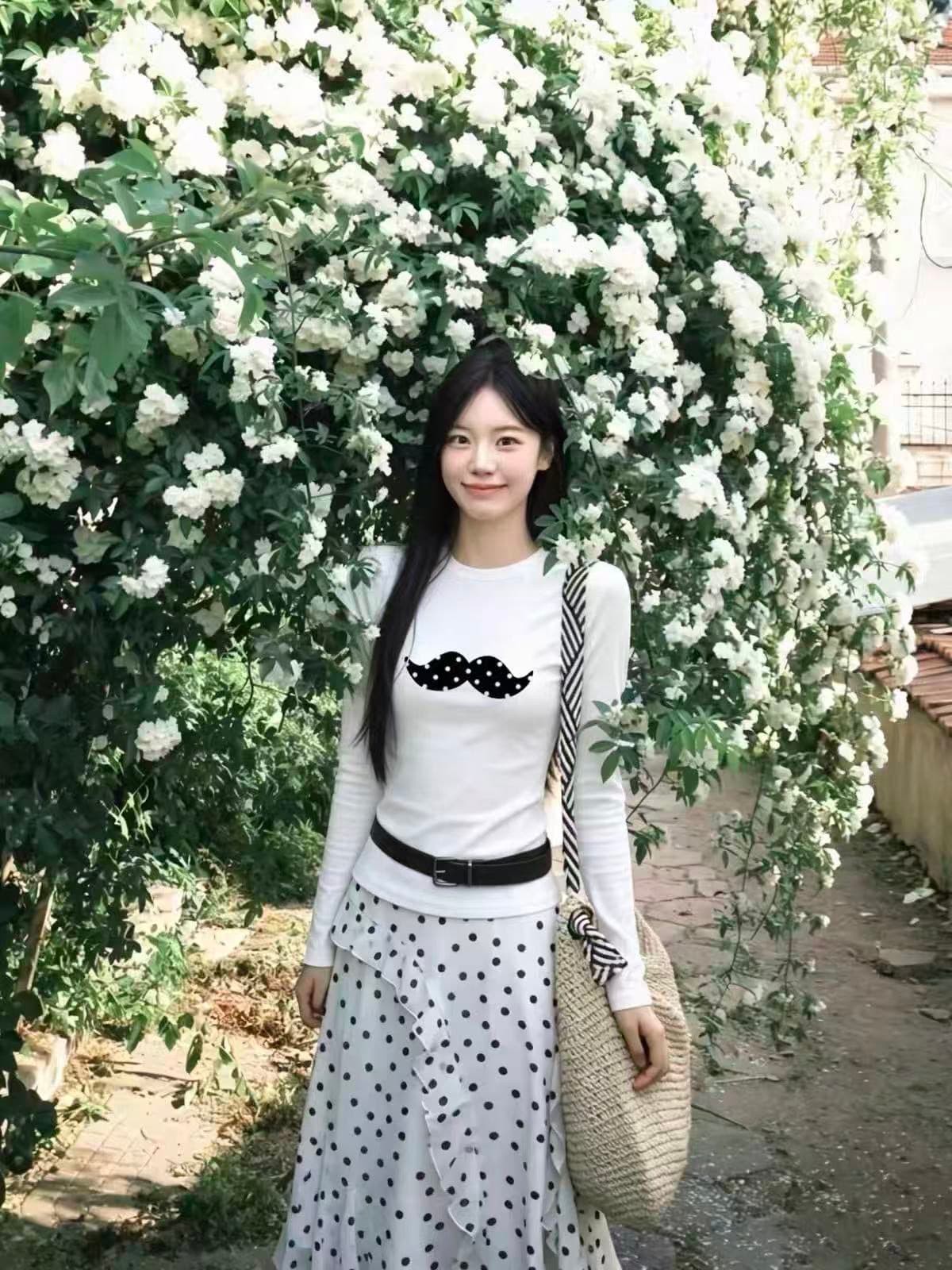 40 220 그램 92 면 8 암모니아 Lun 이후 패키지 칼라 프린트 긍정적 인 어깨 몸매 가꾸기 긴팔 상세 이미지 3