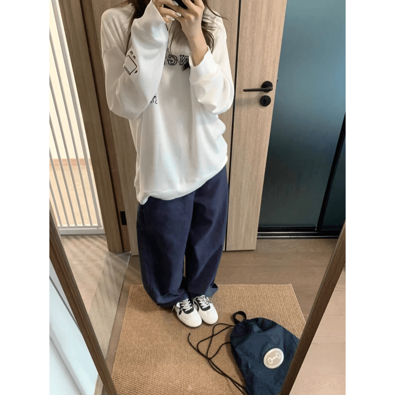 65 35 후아 남편 그리드 250그램 긴팔 티셔츠 여성 이미지 5