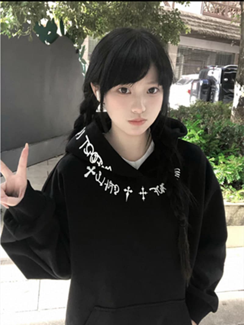얇은 스타일 순수한 Mianhua 면 복합 프린트 후드티 상세 이미지 5