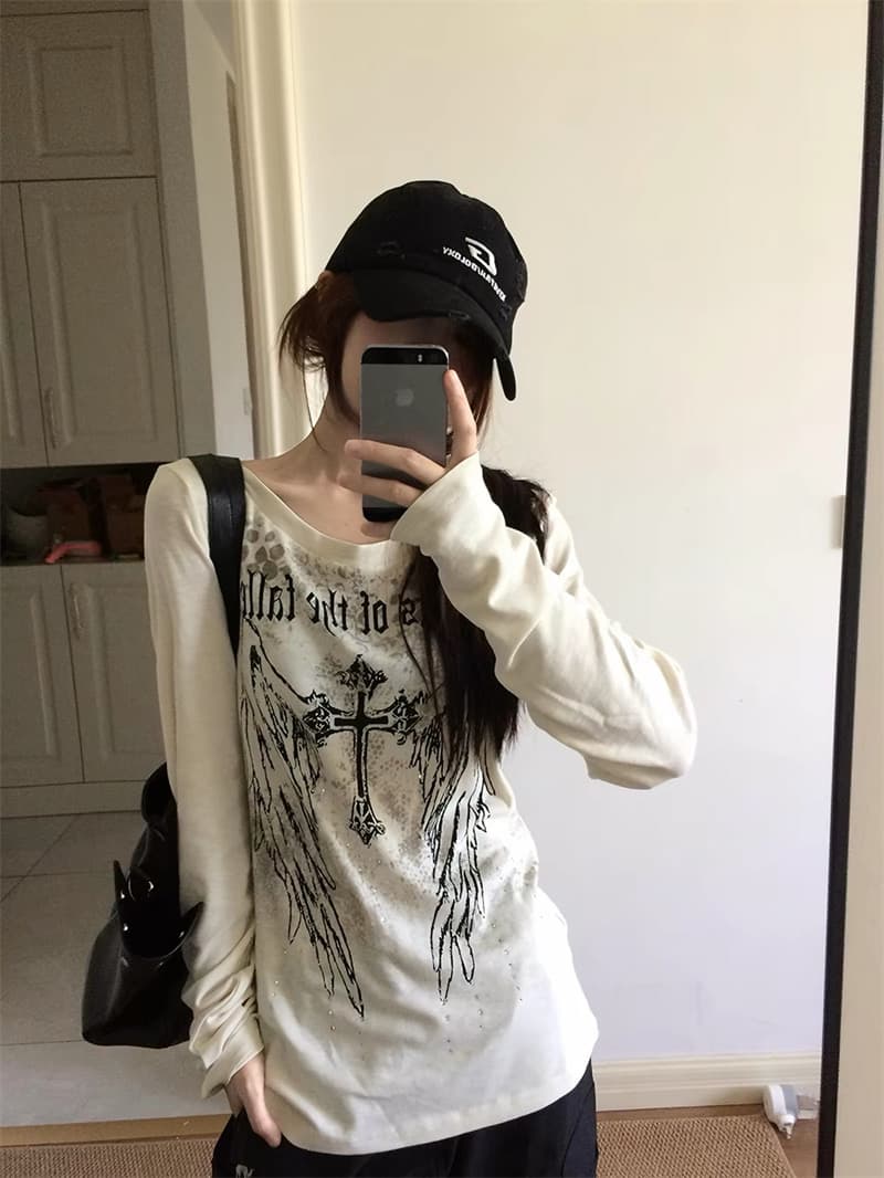 프린트 압력 구슬 사람들 면 260 그램 긴팔