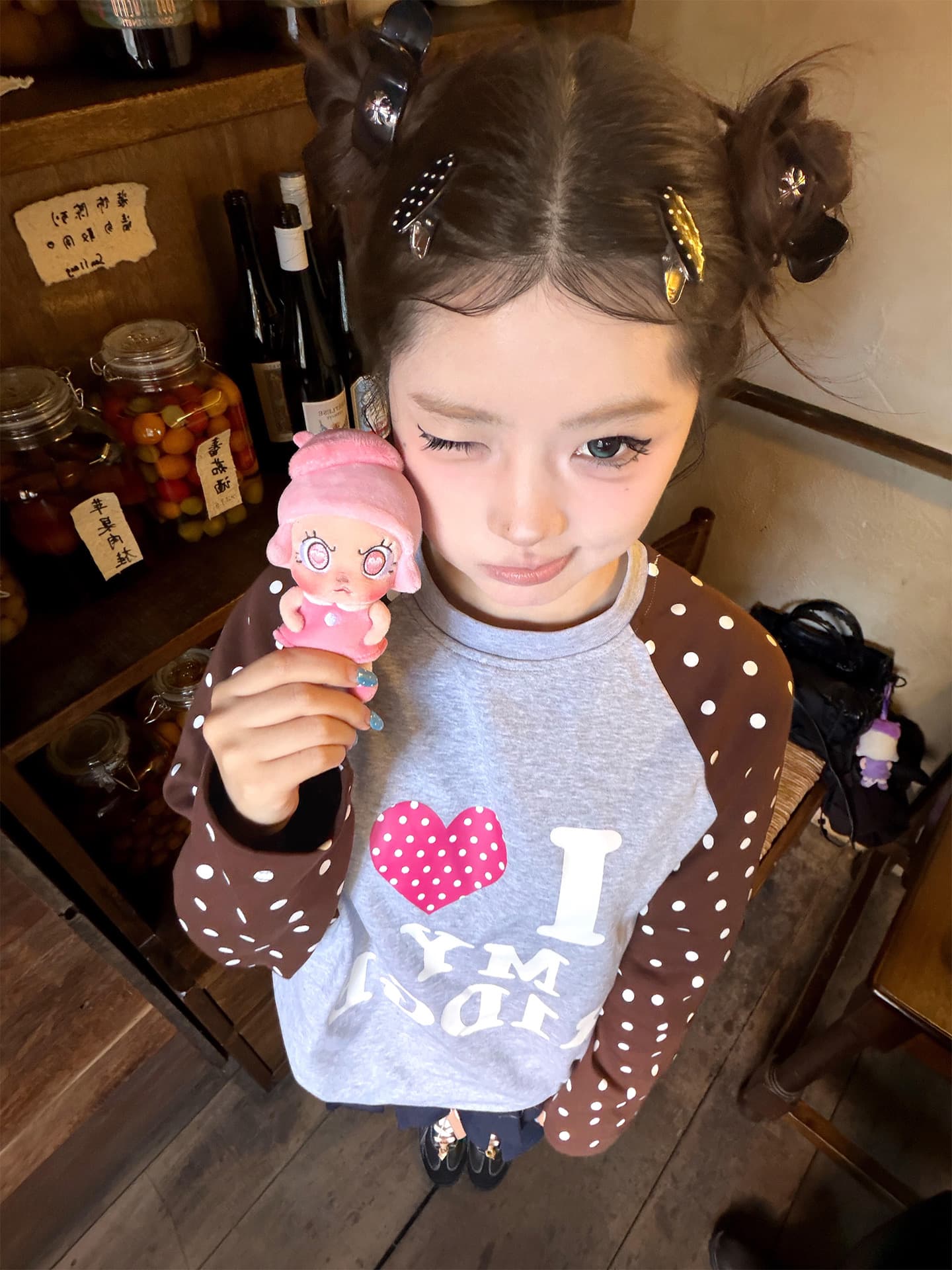 원본 솜씨 프린트 19 지점 220 그램 순면 긴팔 티셔츠 여성 이미지 2