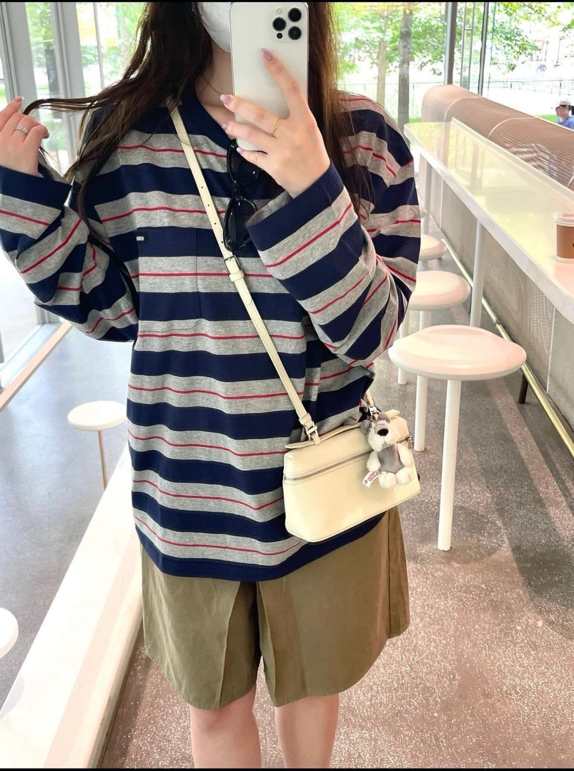 원본 원단 아메리칸 레트로 배색 라운드 넥 스트라이프 긴팔 티셔츠 여성 가을 느긋한 캐주얼 루즈핏 다용도 맨위 이미지 2