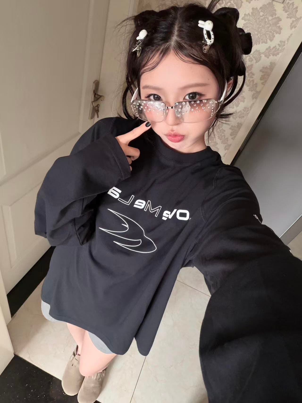 높은 품질 순면 200그램 21 빗질하다 정밀 프린트 가을 루즈핏 긴팔 티셔츠 여성