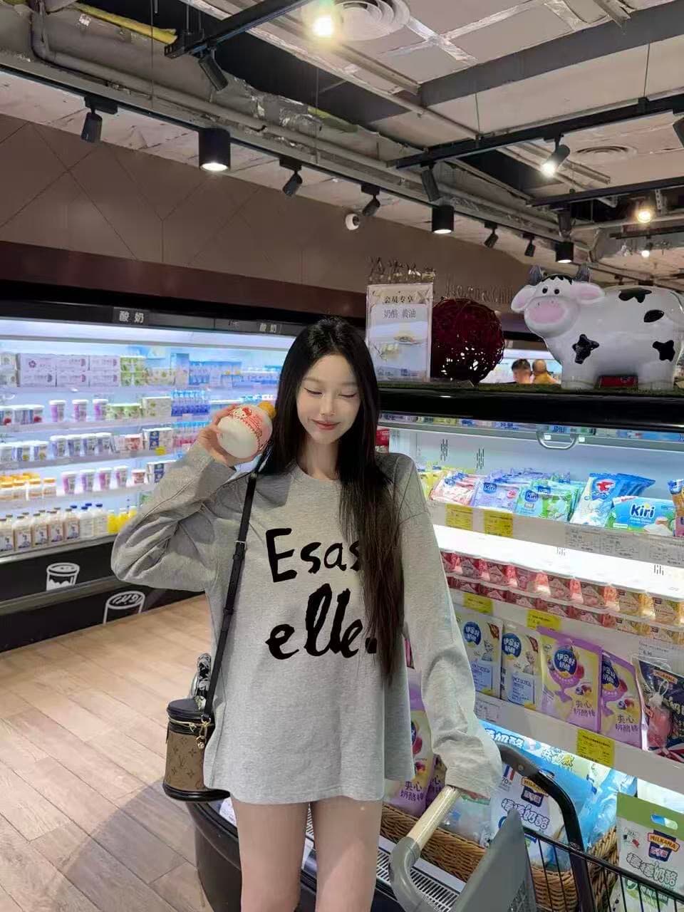 높은 품질 순면 200그램 21 빗질하다 정밀 프린트 가을 루즈핏 긴팔 티셔츠 여성 상세 이미지 3