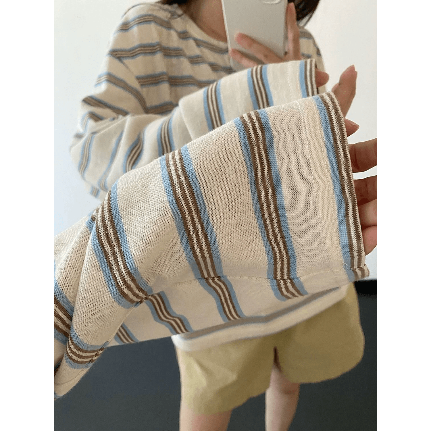 느긋한 스트라이프 한 부서 부드러운 바람 긴팔 티셔츠 여성 ins 슈퍼 화재 루즈핏 슬림해 보이는 맨위 서비스 이미지 5