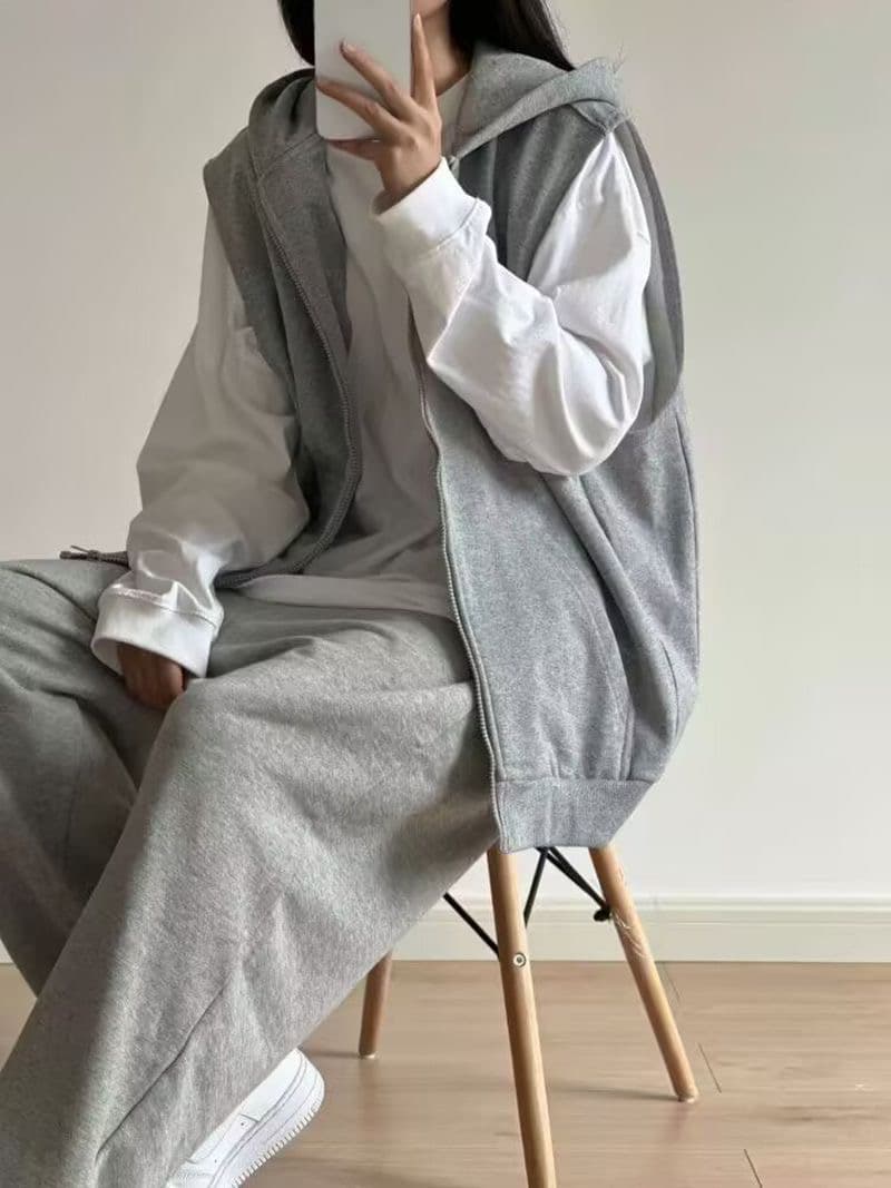 모방 면 사선 무늬 당겨 프레임 250그램 스포츠 슈트 여성 봄 가을 후드 티 스웨터 베스트 재킷 루즈핏 3종 세트 이미지 4