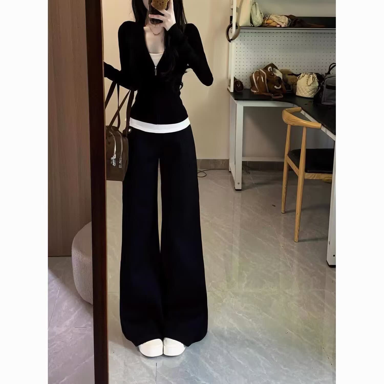 모방 면 남자 바 면 280 그램 스포츠 슈트 여성 봄 가을 페이크 레이어드 긴팔 몸매 가꾸기 패션 캐주얼 투피스 세트 상세 이미지 3