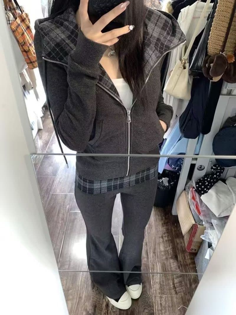 모조 캐시미어 280 그램 스포츠 슈트 여성 가을 학생 한국 스타일 루즈핏 슬림해 보이는 패션 캐주얼 투피스 세트 상세 이미지 1