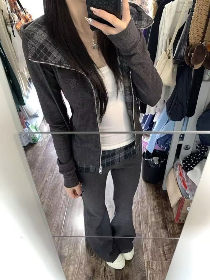 모조 캐시미어 280 그램 스포츠 슈트 여성 가을 학생 한국 스타일 루즈핏 슬림해 보이는 패션 캐주얼 투피스 세트 상세 이미지 4