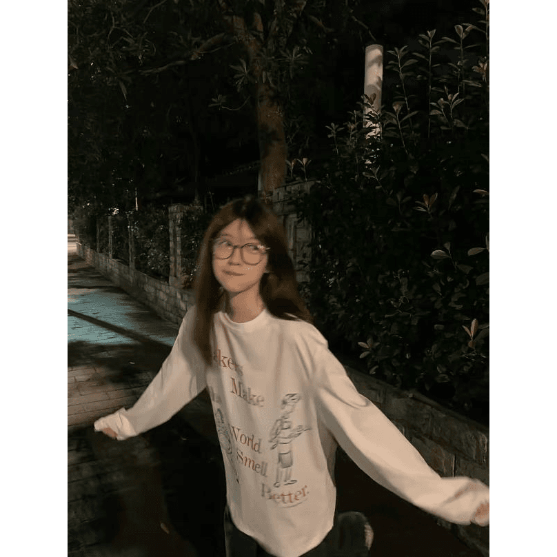 높은 품질 순면 200그램 21 빗질하다 정밀 프린트 가을 루즈핏 긴팔 티셔츠 여성 이미지 5