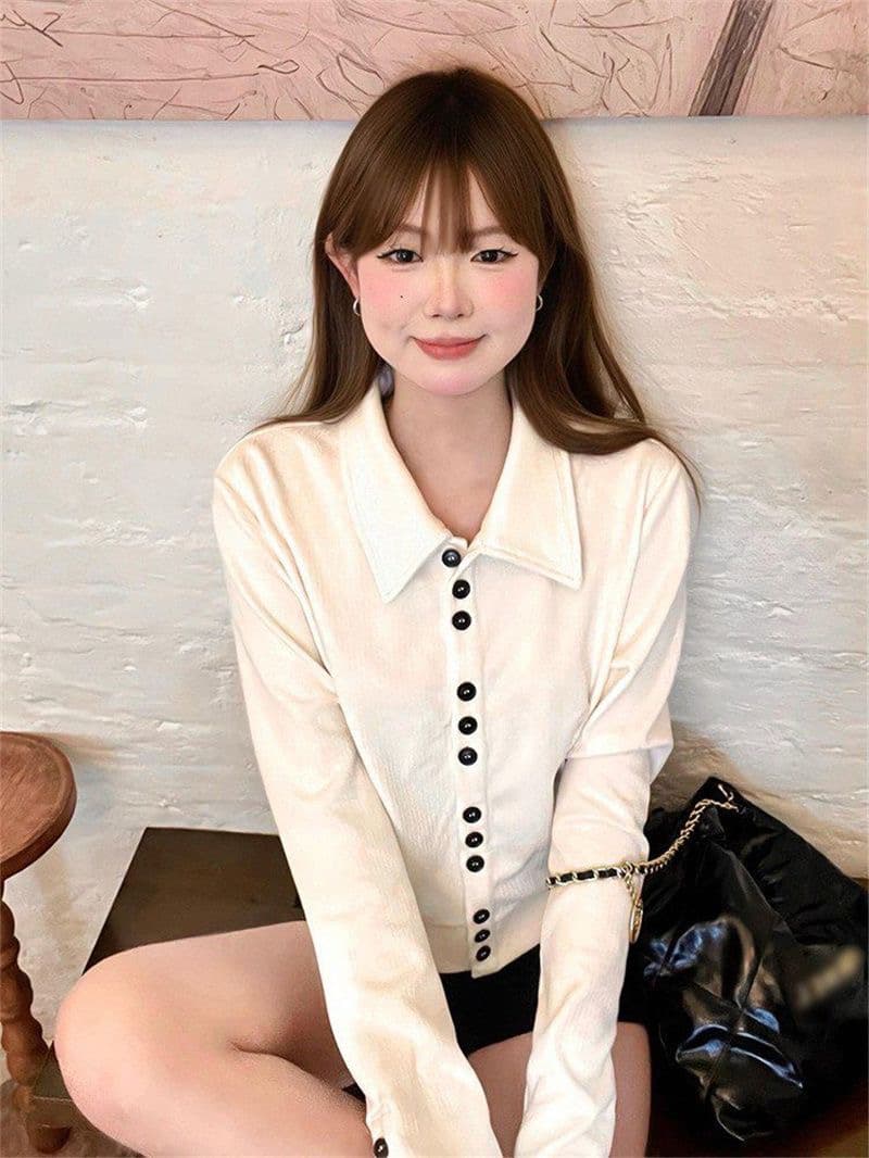 원본 원단 폴로 칼라 오픈 가디건 여성 가을 겨울 새로운 한 부서 학원 스타일 디자인 센스 재킷 상세 이미지 5