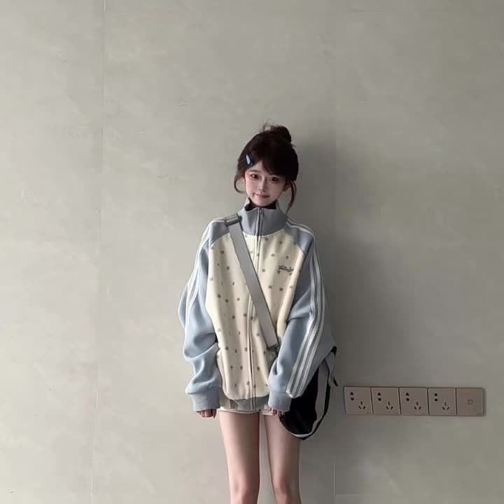 얇은 스타일 털이 있는 클립 칼라 것 자수 순수한 Mianhua 면 복합 지퍼 후드티 상세 이미지 1