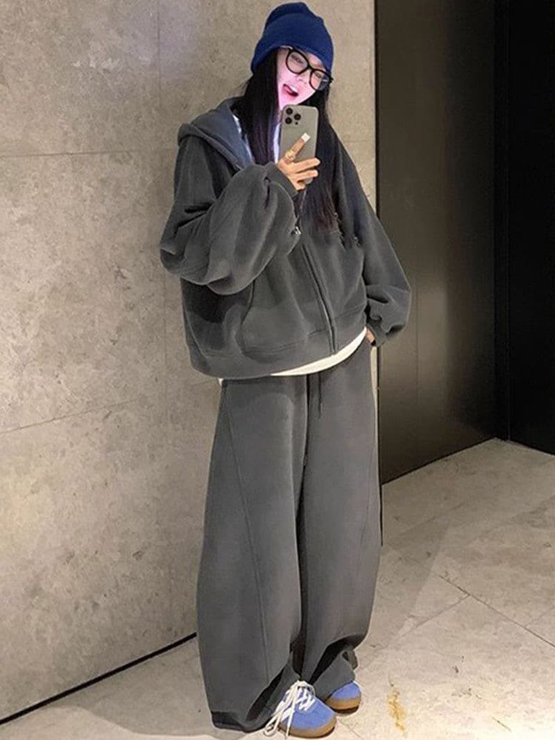 모방 면 남자 바 면 280 그램 스포츠 슈트 여성 봄 가을 루즈핏 후드 긴팔 후드티 캐주얼 투피스 세트