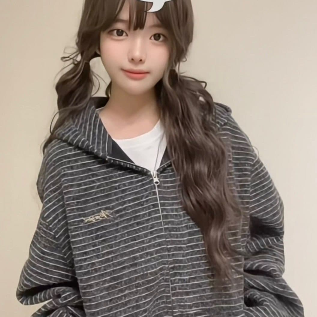 2026 가을 겨울 새로운 재킷 보온 스트라이프 후드 티 스웨터 여성 패션 오픈 가디건 맨위 이미지 4