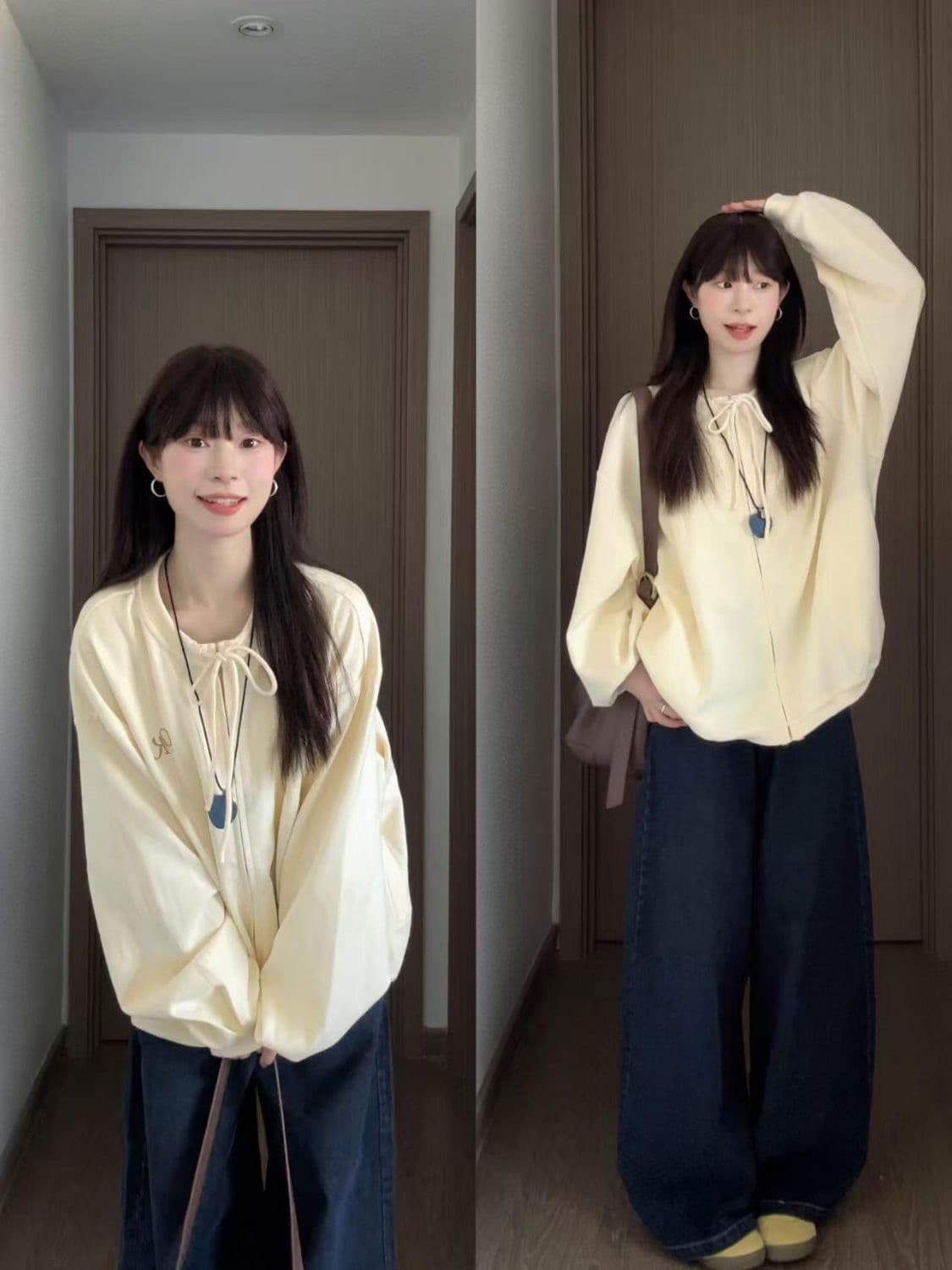 한 부서 느긋한 우유 씽 하는 소리 ~ 중 오픈 가디건 펌프 로프 후드티 여성 봄 가을 2026 새로운 루즈핏 지퍼 다용도 재킷 상세 이미지 5