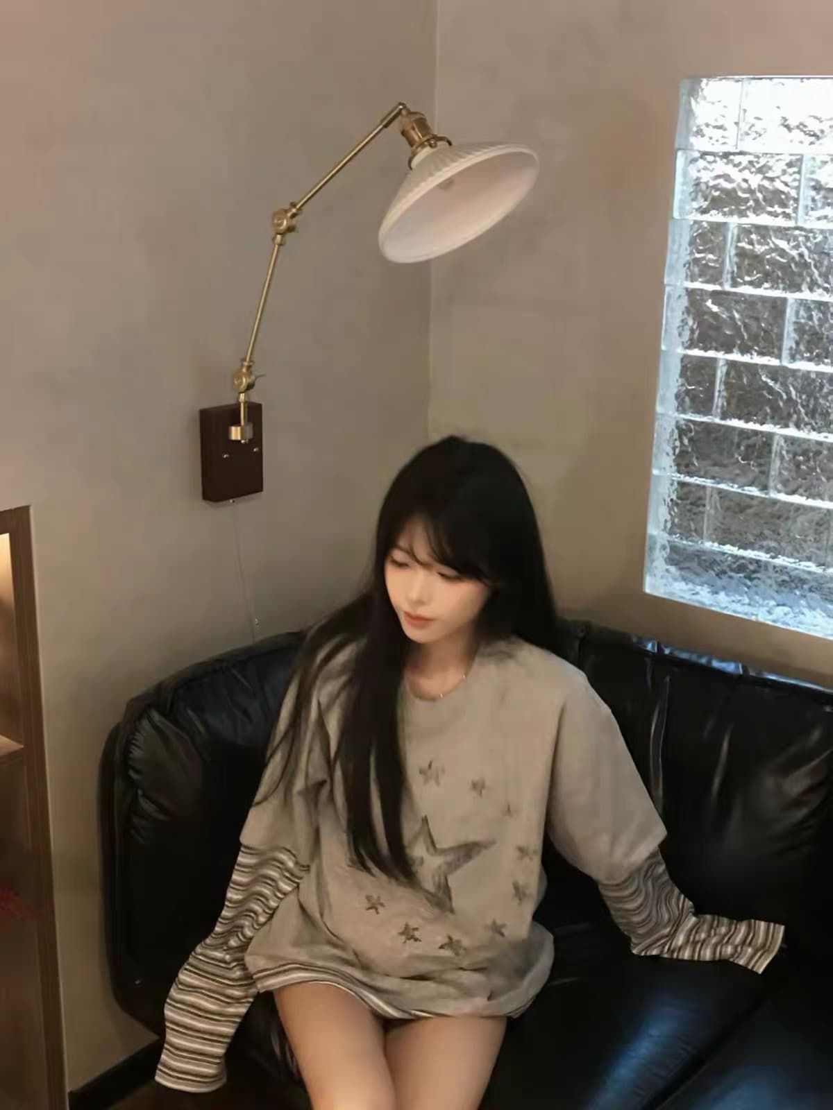 프린트 광저우 원단 순면 220 그램 긴팔 페이크 레이어드 이미지 4
