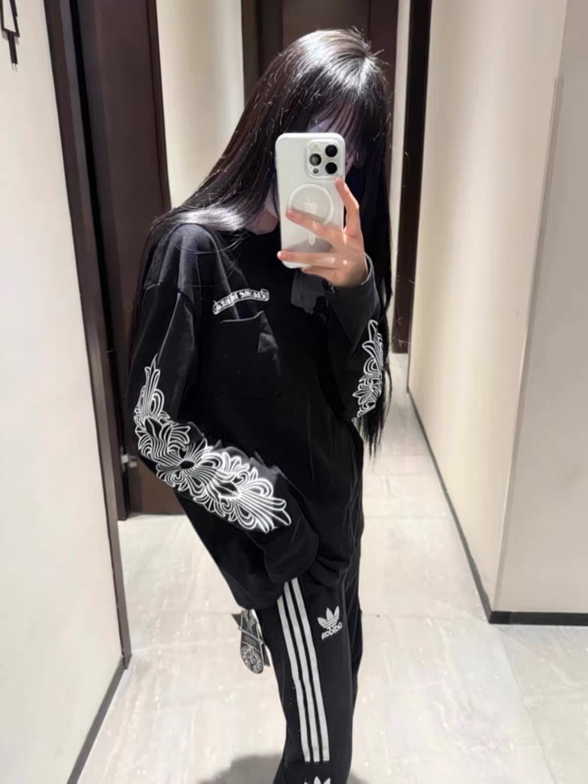 주문 주머니 프린트 광저우 원단 순면 220 그램 긴팔