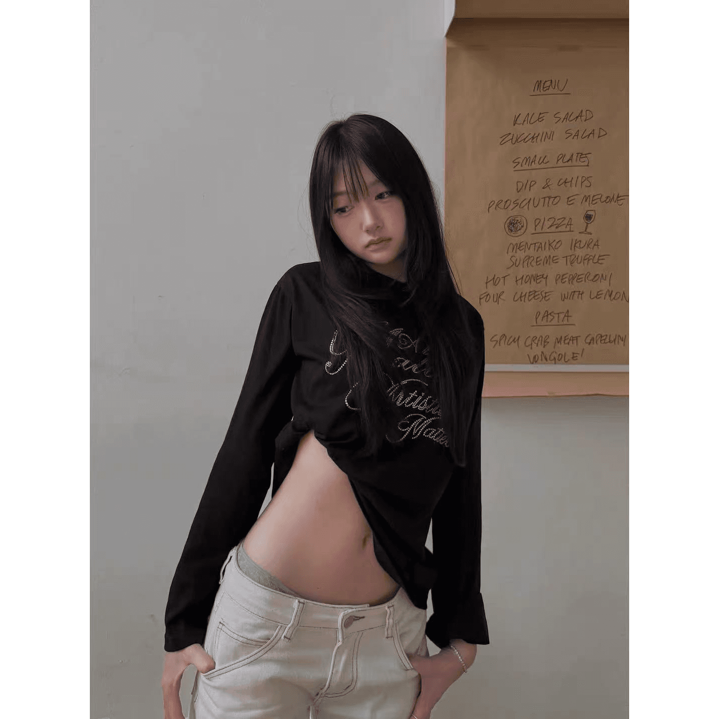높은 품질 순면 200그램 21 빗질하다 정밀 프린트 가을 루즈핏 긴팔 티셔츠 여성 이미지 5