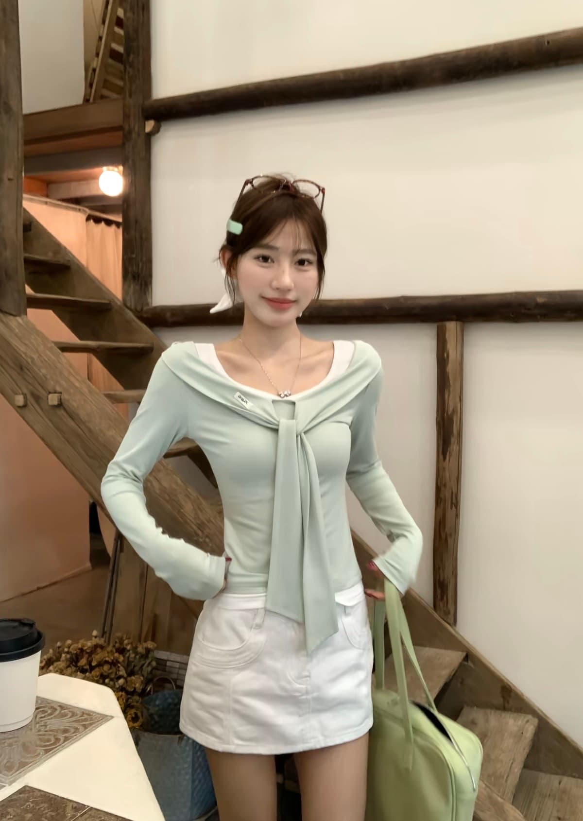 사람들 면 260 그램 가을 겨울 새로운 순수한 욕망 바람 긴팔 티셔츠 여성 디자인 센스 페이크 레이어드 맨위 이미지 2