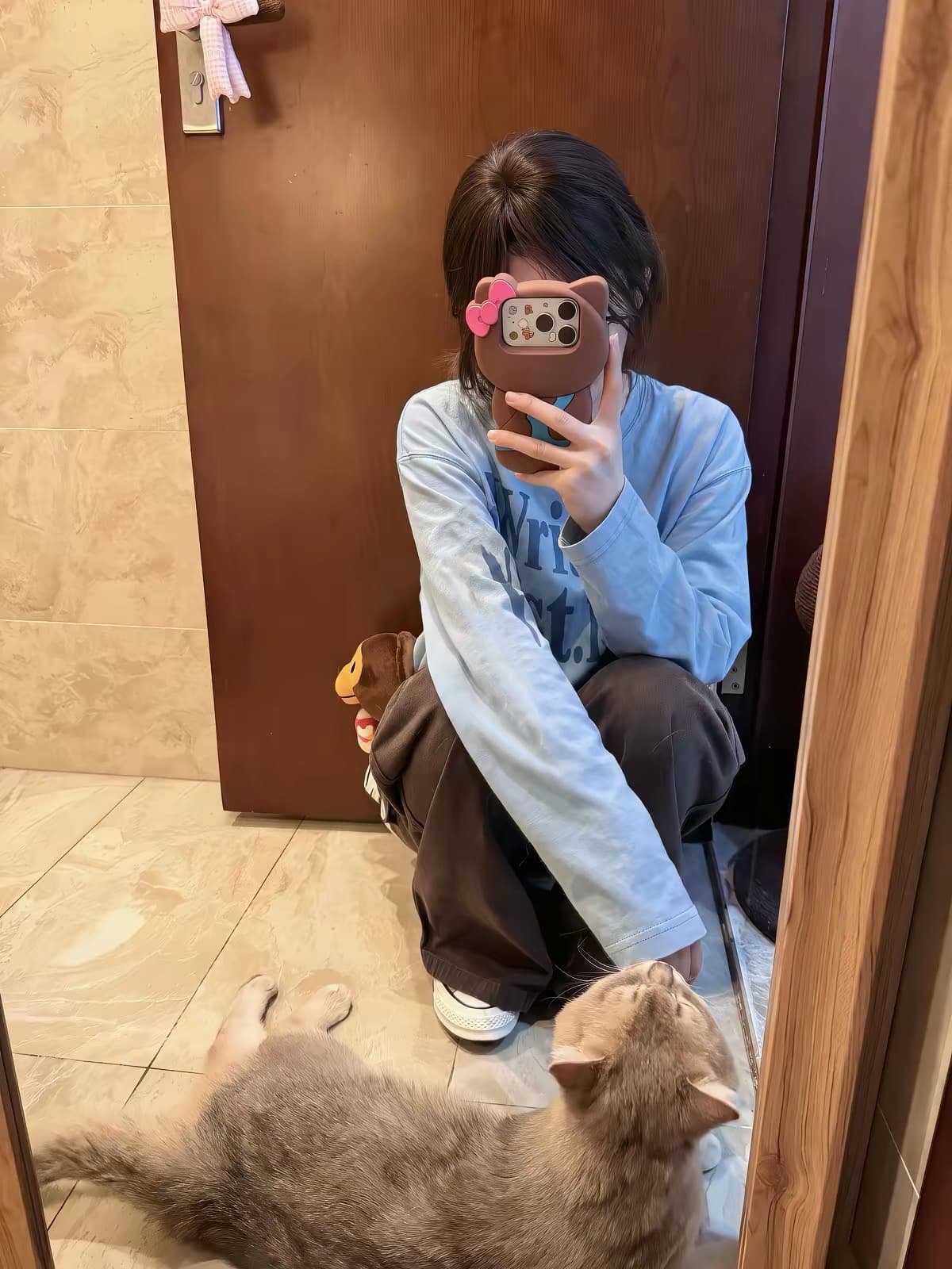 프린트 순면 220 워시 오래된 긴팔 상세 이미지 2