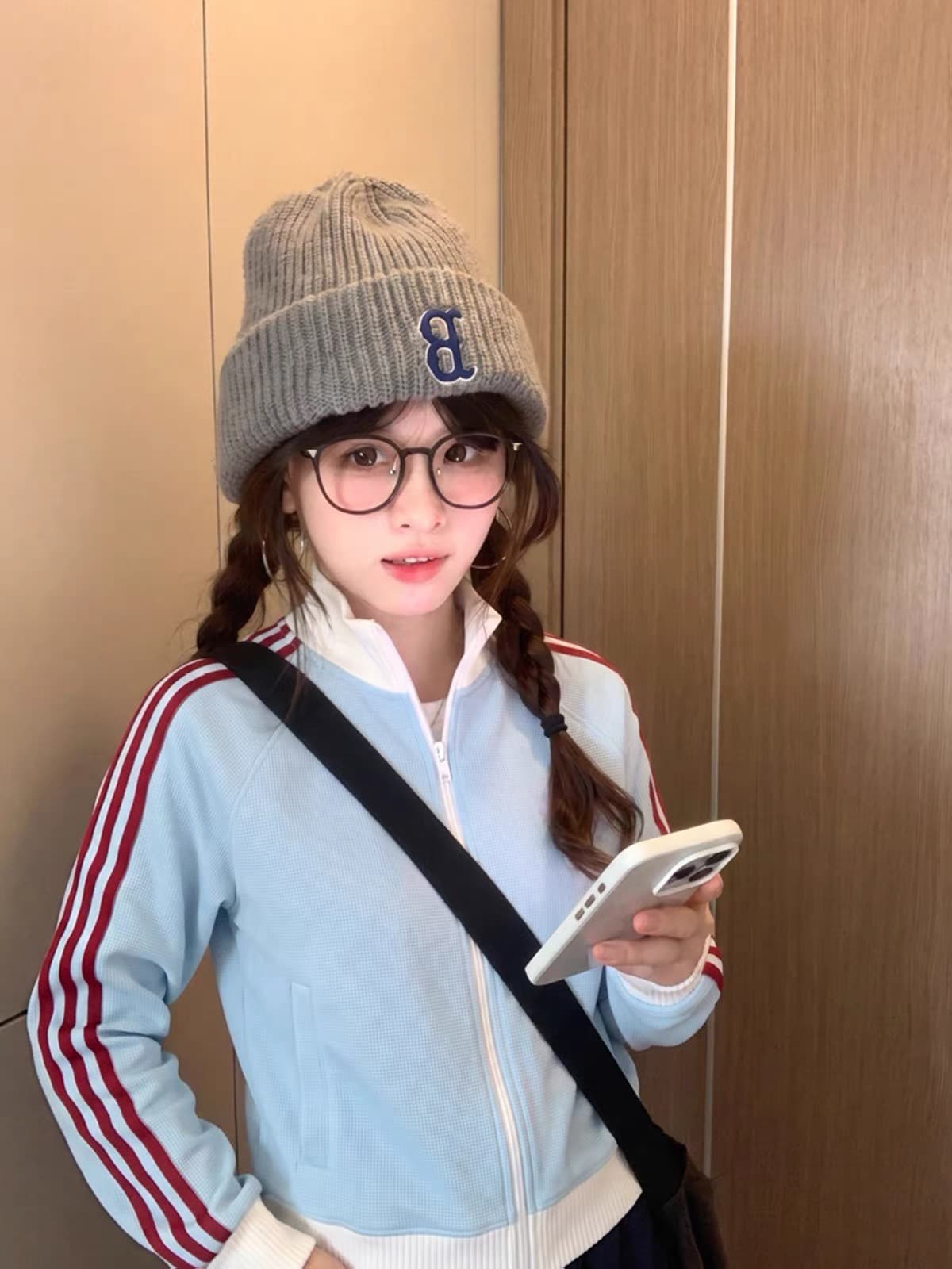 얇은 스타일 쇼트 스타일 원본 것 맞춤 달팽이 구두 광저우 후아 남편 그리드 복합 스탠드 칼라 지퍼 후드티 이미지 3