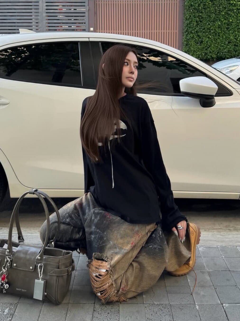 높은 품질 순면 200그램 21 빗질하다 정밀 프린트 가을 루즈핏 긴팔 티셔츠 여성 상세 이미지 5