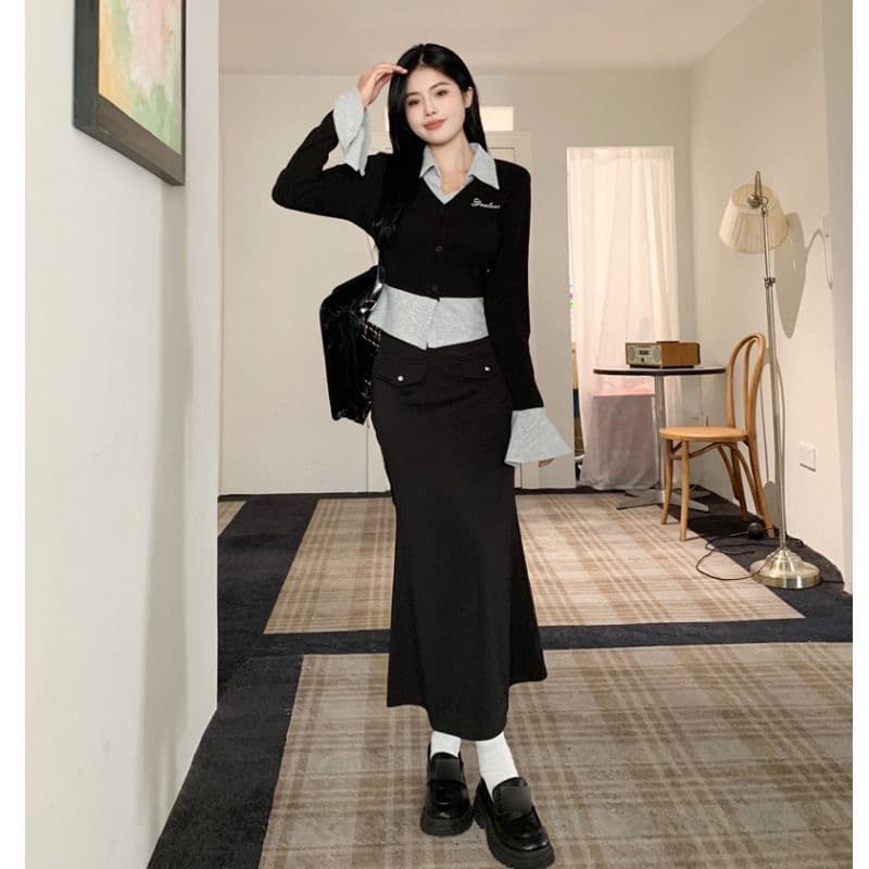 원본 것 모달 사람들 면 260 그램 핫걸 배색 페이크 레이어드 맨위 여성 가을 슬림해 보이는 상세 이미지 5