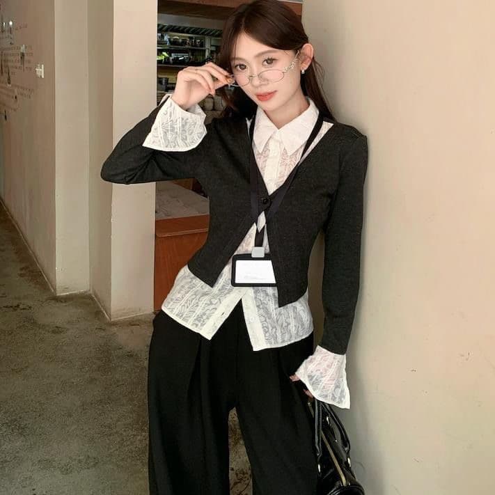 원본 원단 디자인 센스 긴팔 POLO 칼라 셔츠 가을 겨울 몸매 가꾸기 슬림해 보이는 페이크 레이어드 Chic 맨위 이미지 3