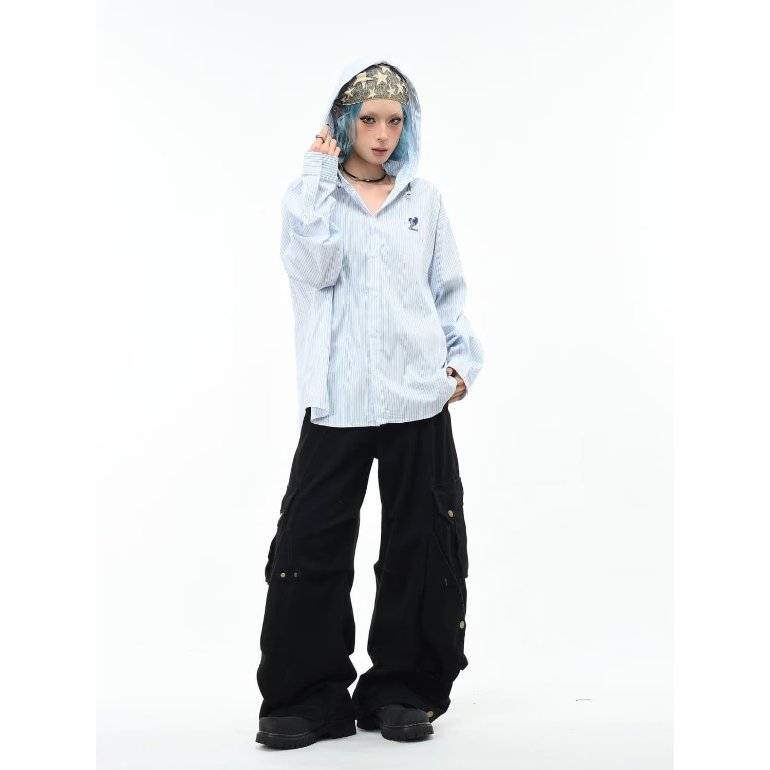 다용도 스트라이프 셔츠 출퇴근 2026 가을 새로운 후드 아마 긴팔 셔츠 일본식 느긋한 트렌드 새로운 이미지 3