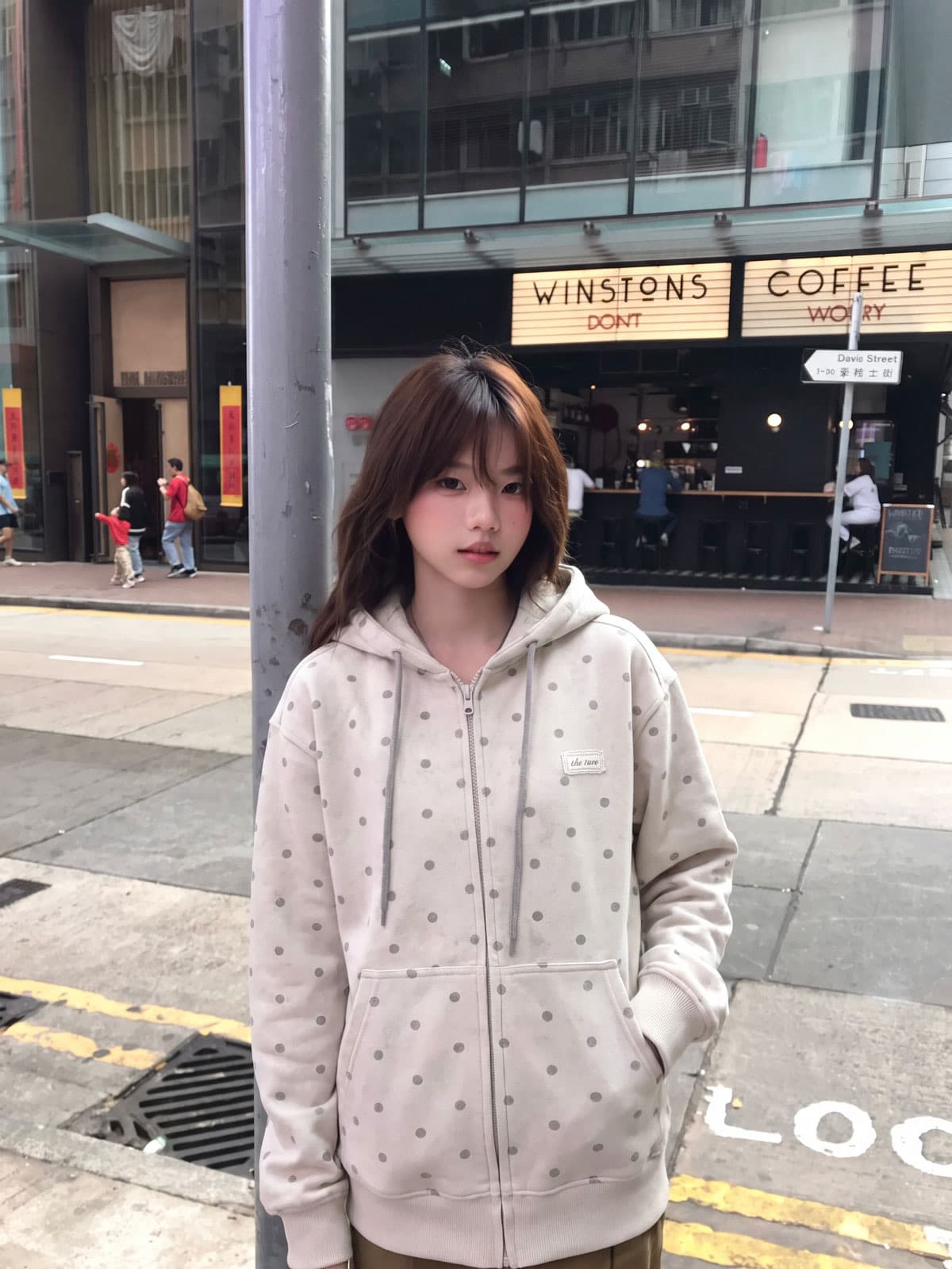 후아 면 복합 마 오래된 공예 가을 지퍼 회색 맨위 도트 무늬 후드 티 스웨터