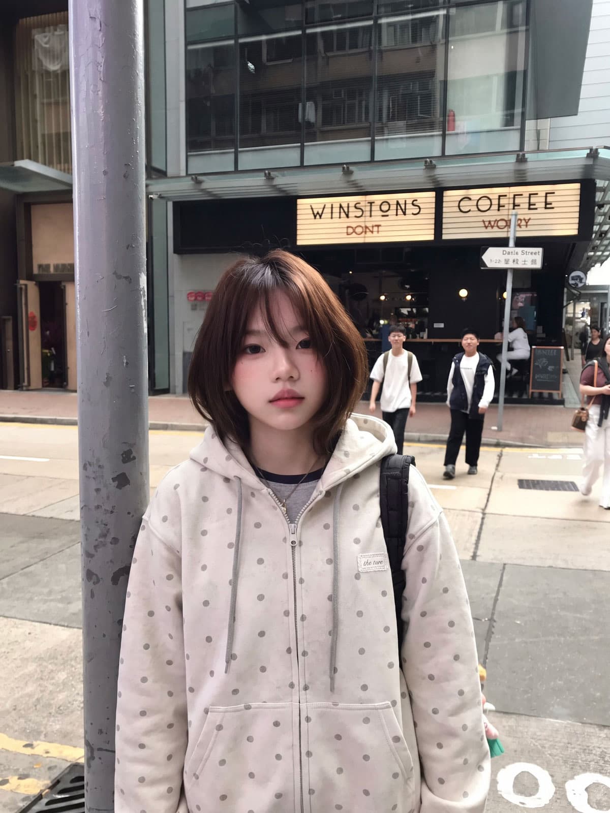 후아 면 복합 마 오래된 공예 가을 지퍼 회색 맨위 도트 무늬 후드 티 스웨터 이미지 2