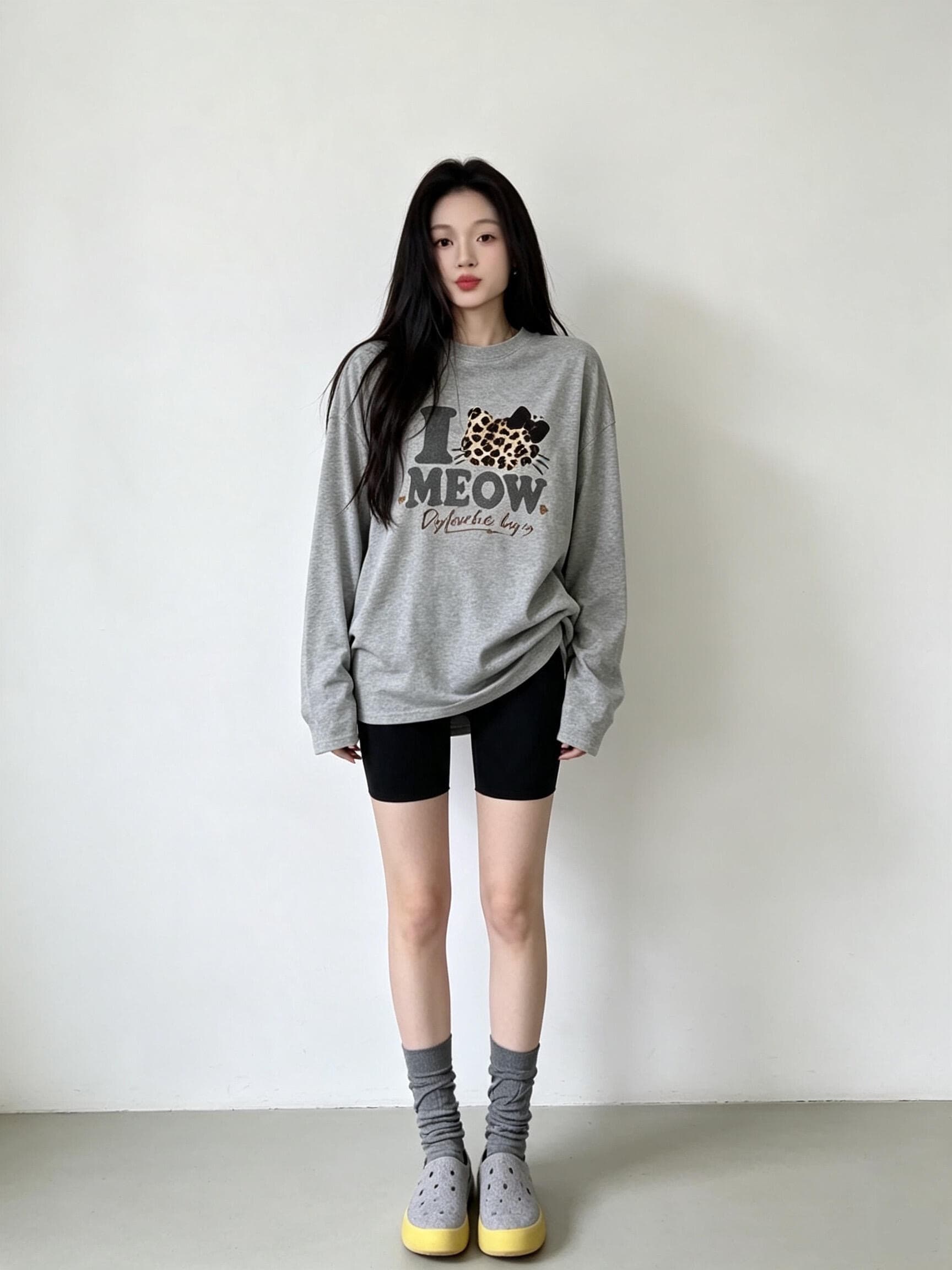 높은 품질 순면 200그램 21 빗질하다 정밀 프린트 가을 루즈핏 긴팔 티셔츠 여성 이미지 2