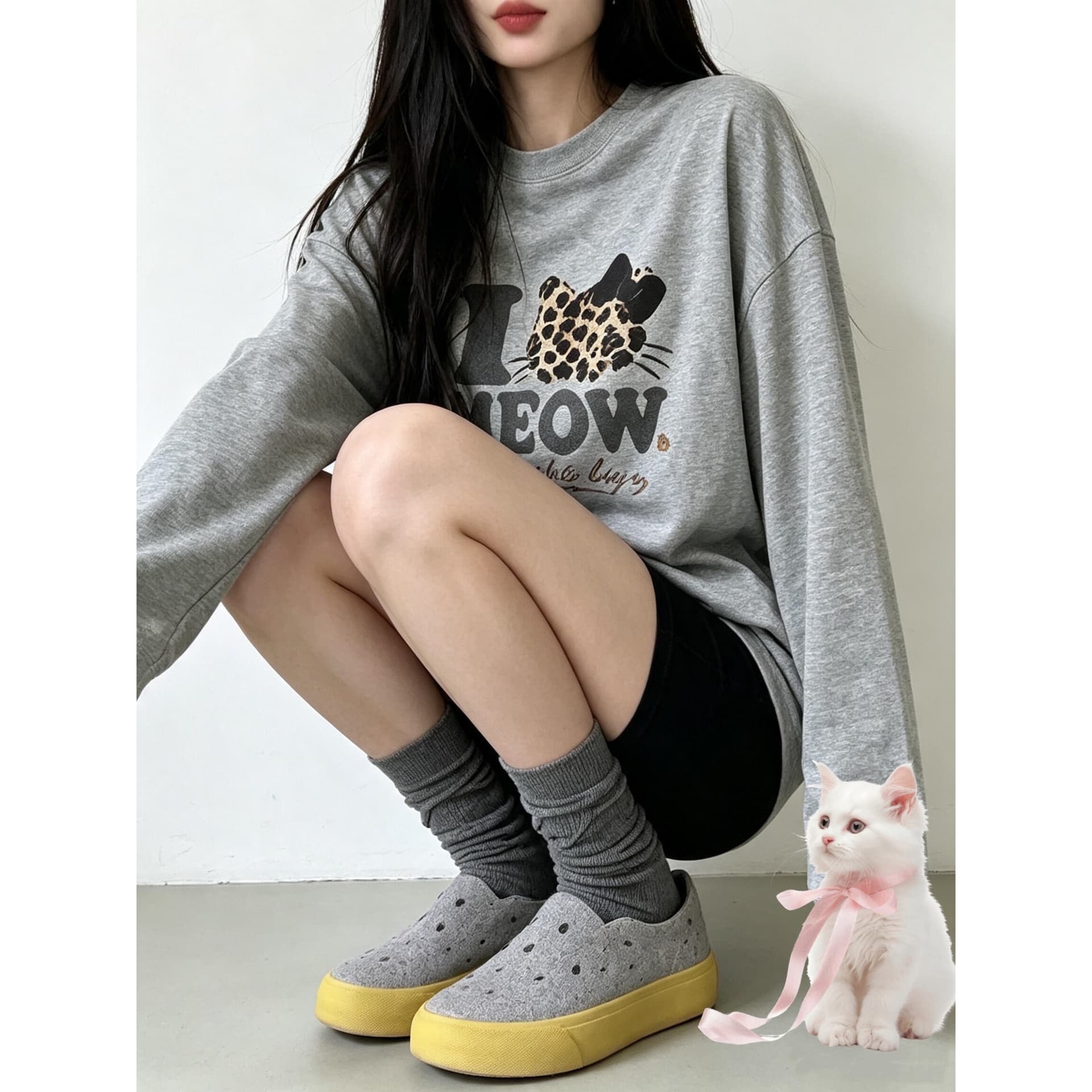높은 품질 순면 200그램 21 빗질하다 정밀 프린트 가을 루즈핏 긴팔 티셔츠 여성 이미지 5