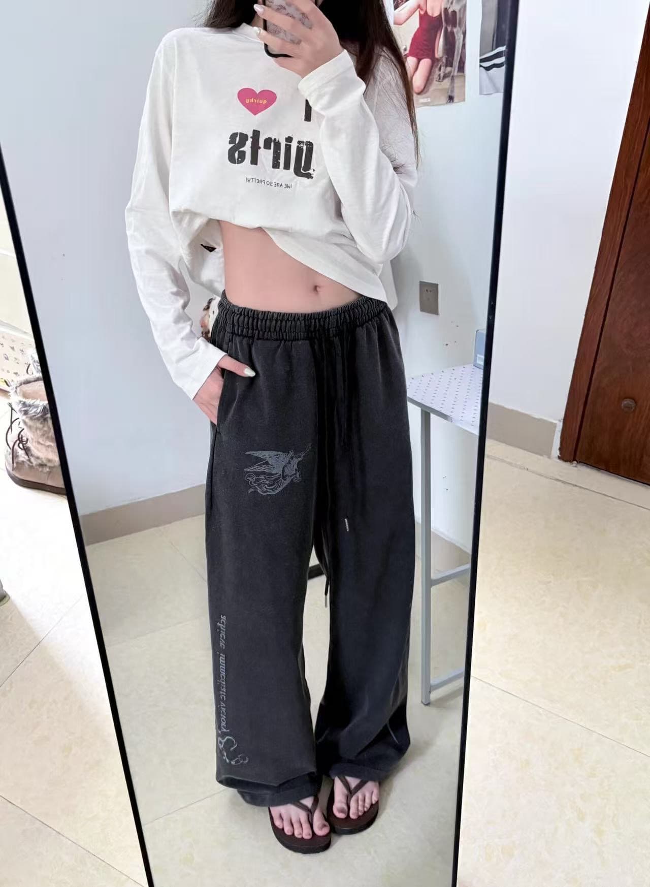 높은 품질 순면 200그램 21 빗질하다 정밀 프린트 가을 루즈핏 긴팔 티셔츠 여성 이미지 2