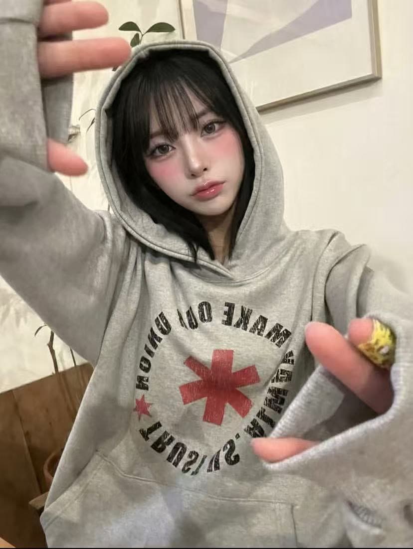 후아 면 복합 얇은 스타일 320 그램 은 여우 플러시 털이 있는 420g 없음 모자 로프 후드 프린트 후드티