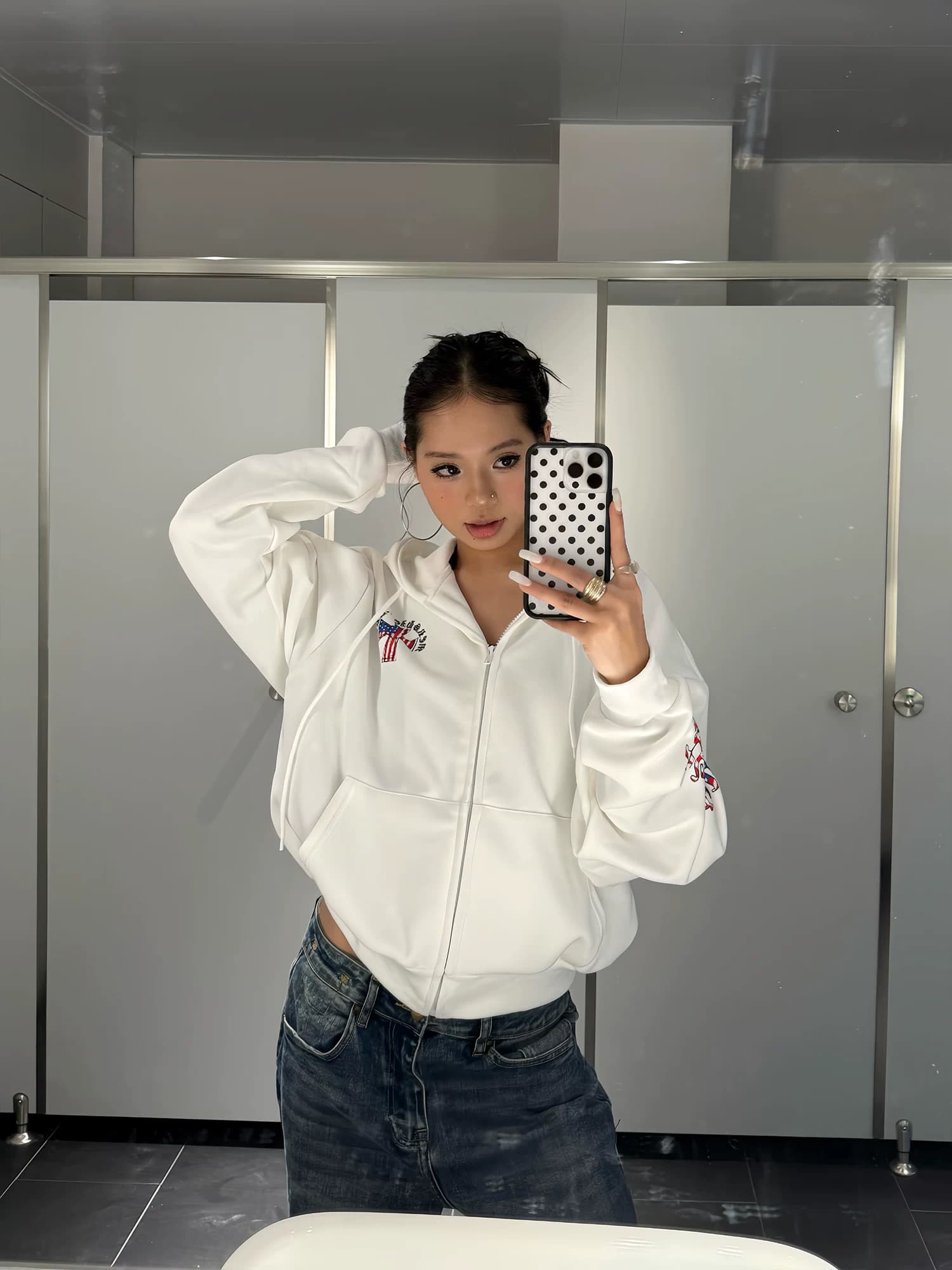 후아 면 복합 얇은 스타일 320 그램 은 여우 플러시 털이 있는 420g 후드 프린트 카디건 코트 상세 이미지 4