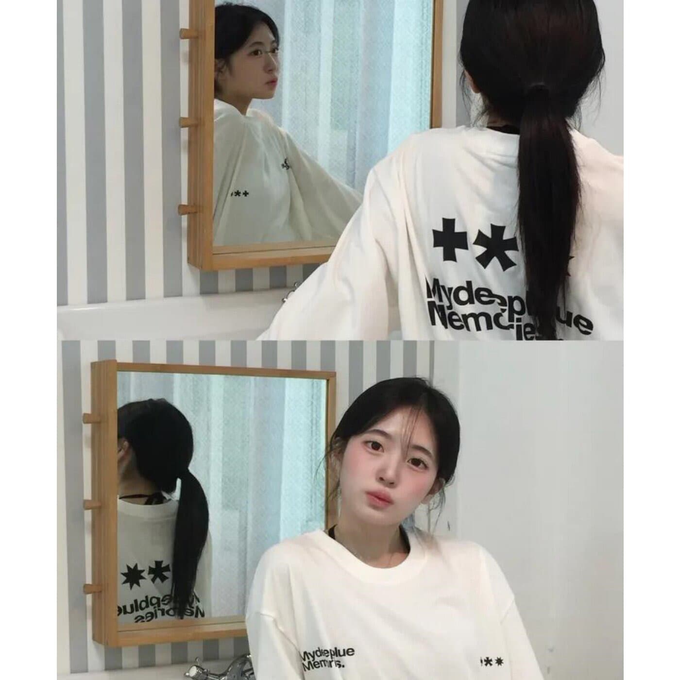 원본 것 순면 200그램 21 음식 털 느낌 프린트 루즈핏 만나는 손 소매 뭉치 구두 긴팔 티셔츠