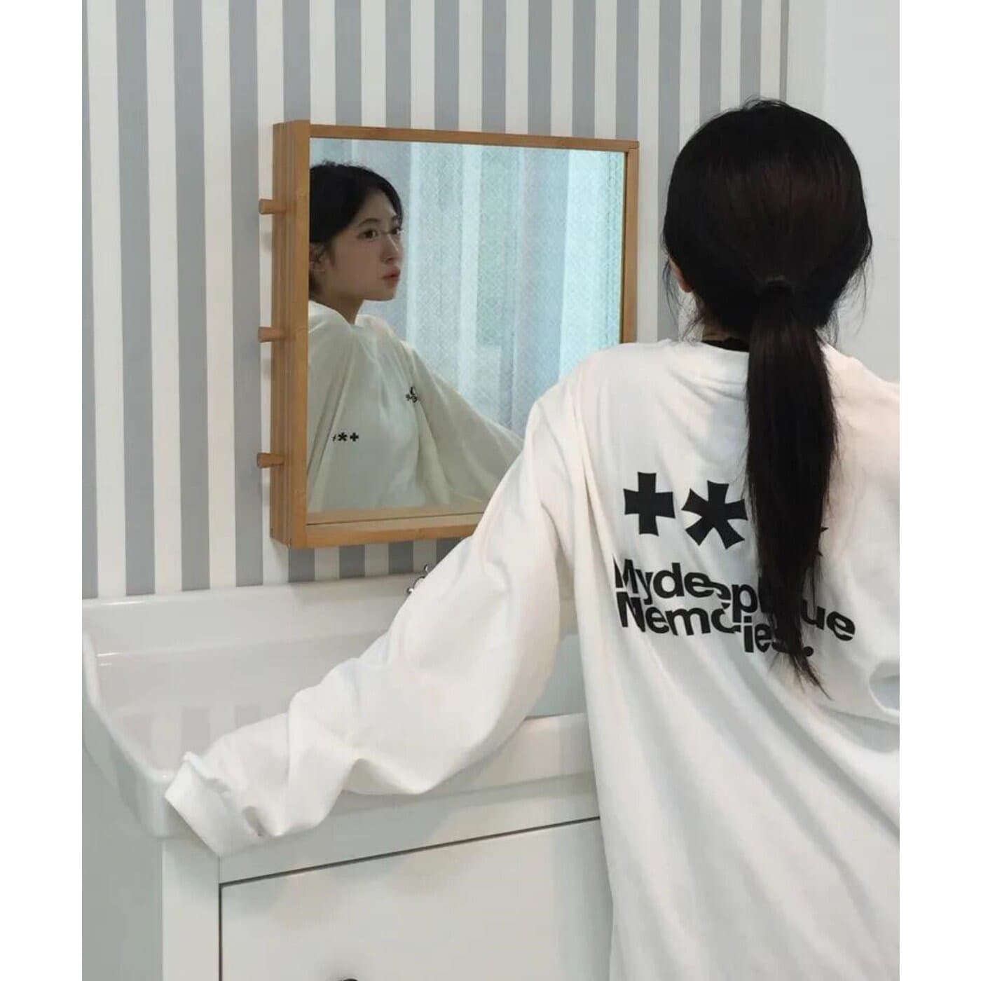 원본 것 순면 200그램 21 음식 털 느낌 프린트 루즈핏 만나는 손 소매 뭉치 구두 긴팔 티셔츠 이미지 3
