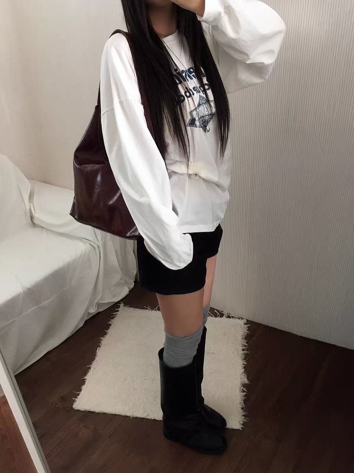 원본 것 순면 200그램 21 프린트 루즈핏 만나는 손 소매 뭉치 구두 긴팔 티셔츠 이미지 2