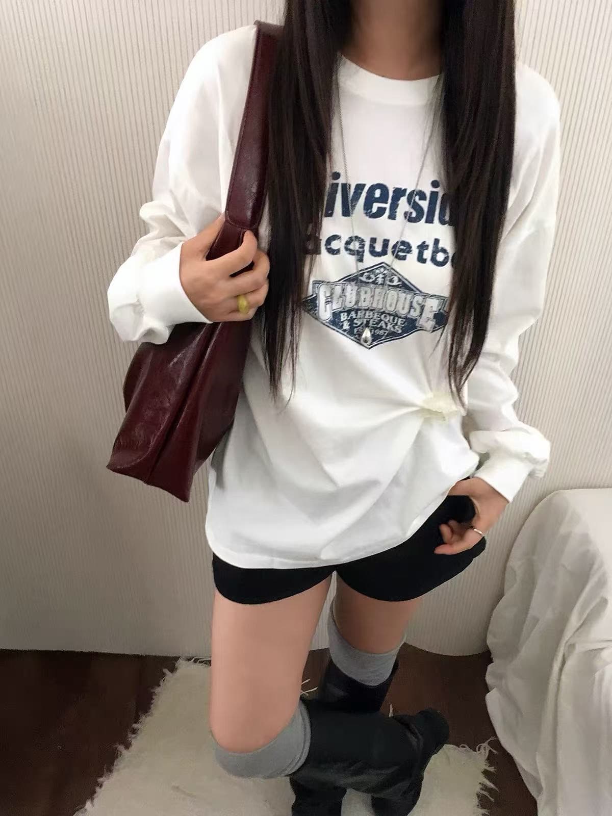 원본 것 순면 200그램 21 프린트 루즈핏 만나는 손 소매 뭉치 구두 긴팔 티셔츠 상세 이미지 3