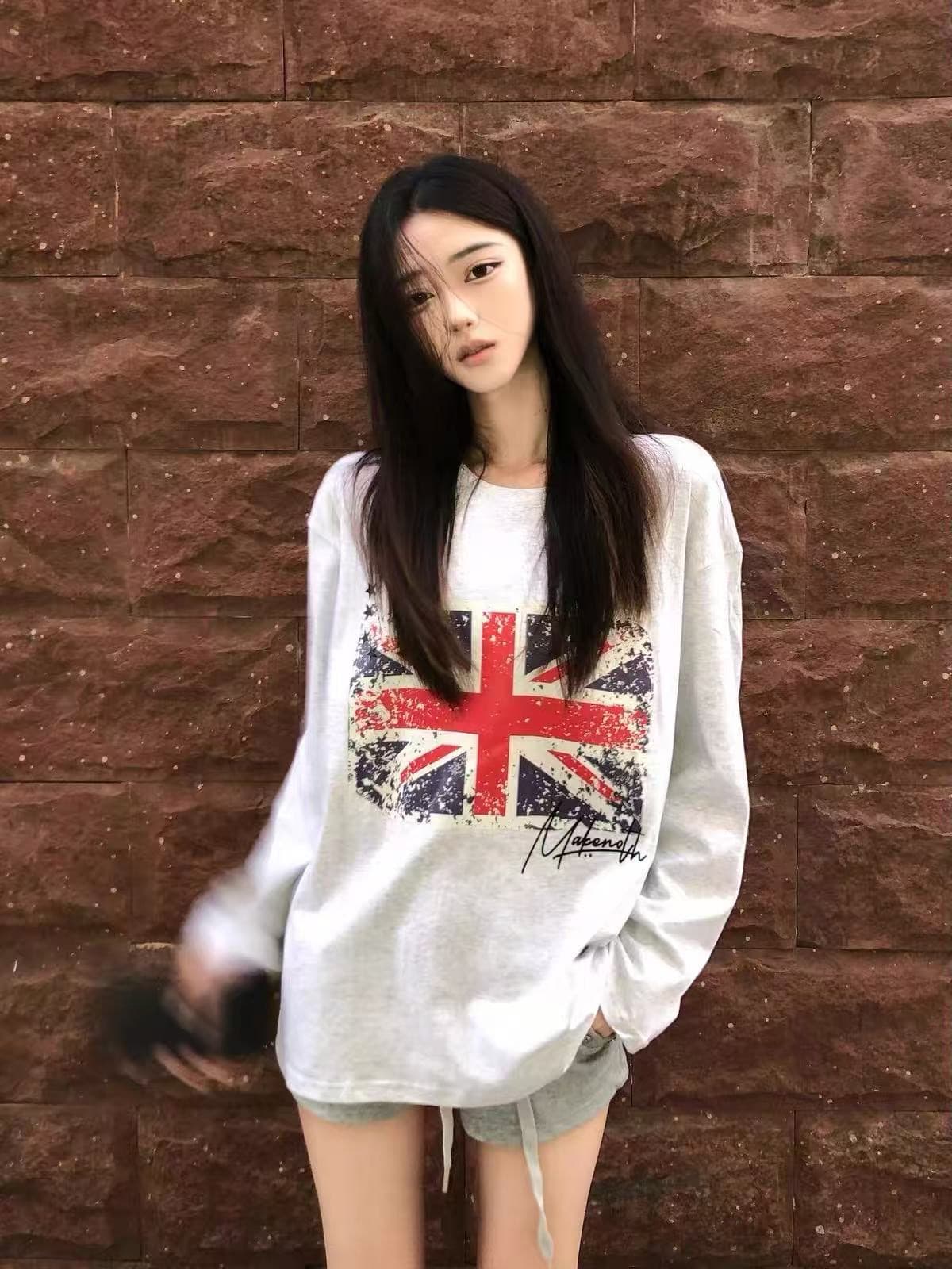 높은 품질 순면 200그램 21 빗질하다 정밀 프린트 가을 루즈핏 긴팔 티셔츠 여성