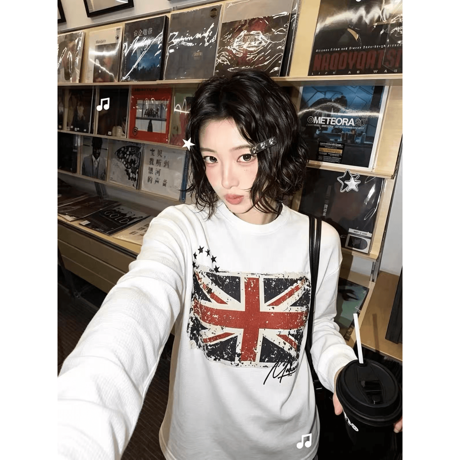 높은 품질 순면 200그램 21 빗질하다 정밀 프린트 가을 루즈핏 긴팔 티셔츠 여성 이미지 5