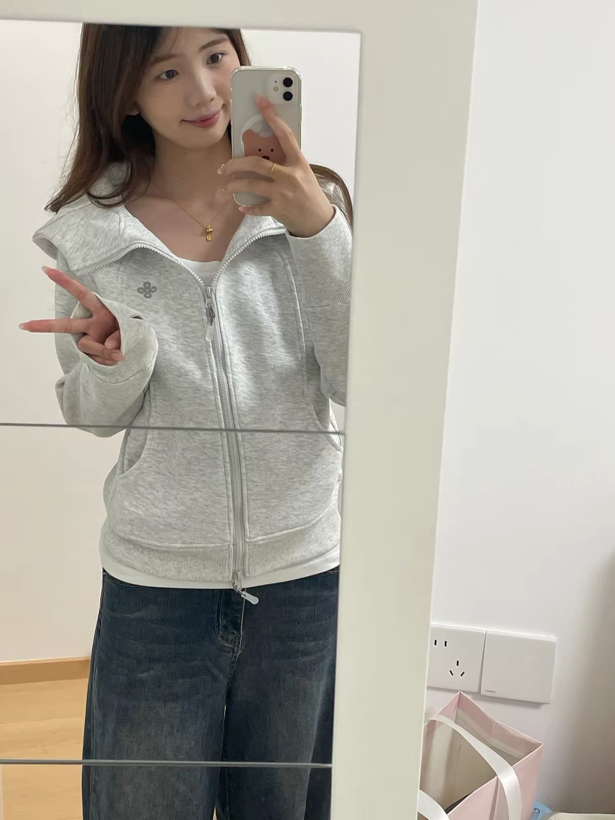 얇은 스타일 순수한 Mianhua 면 복합 자수 후드티 상세 이미지 1