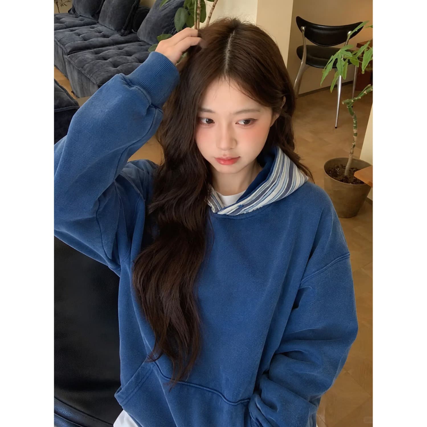 문예 새로운 카드 가을 겨울 새로운 캐주얼 다용도 패치워크 색상 후드 주머니 긴팔 두꺼움 후드티 남녀 상세 이미지 5