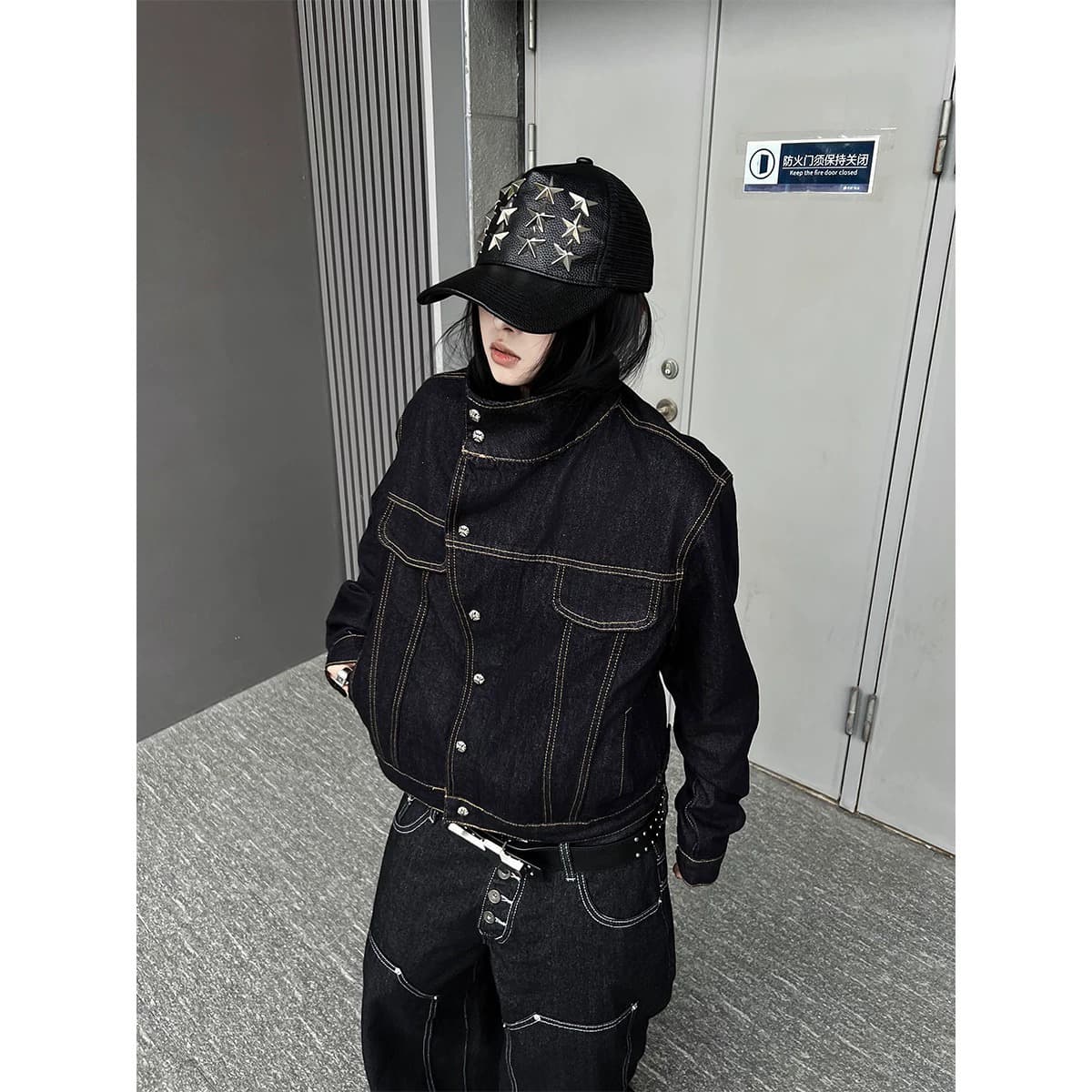 아메리칸 레트로 스탠드 칼라 청바지 재킷 남녀 가을 루즈핏 다용도 쇼트 스타일 워크웨어 재킷 오래된 돈 바람 레트로 상세 이미지 1